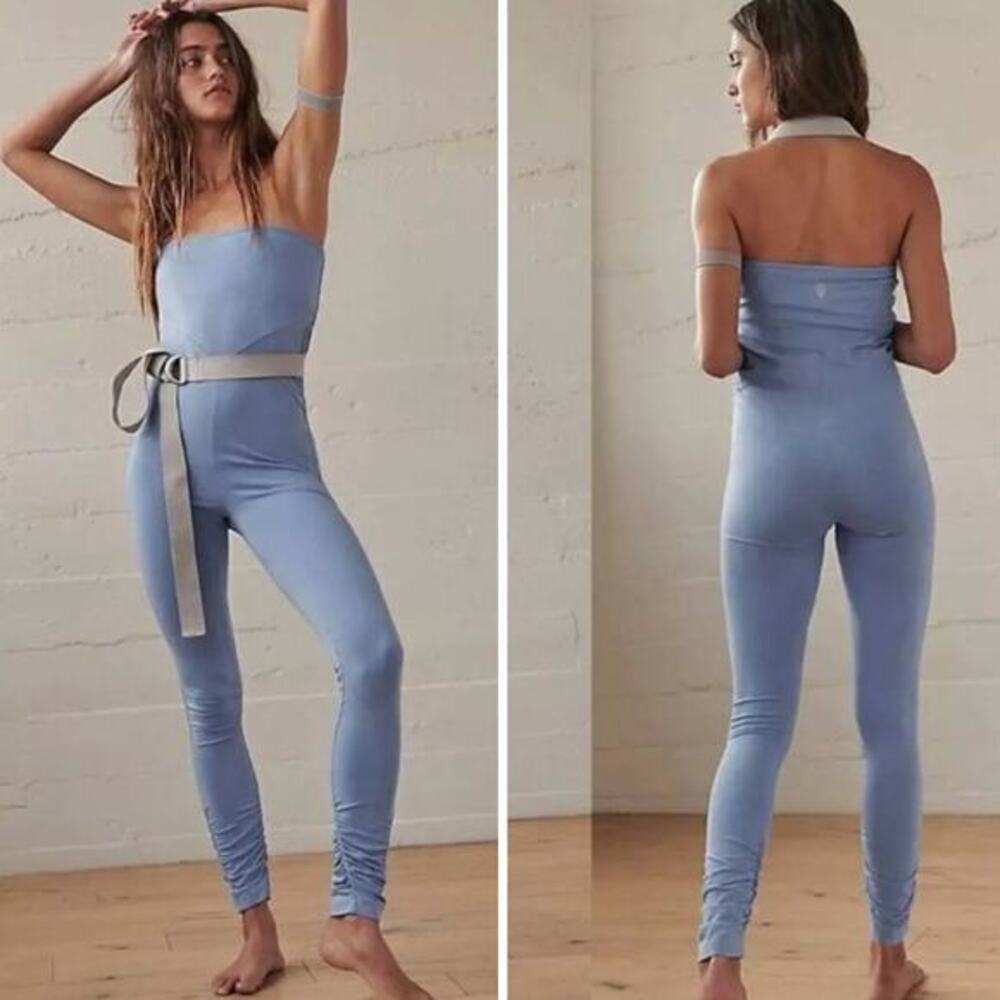 New! Free People Movement Strapless Hot Shot One-Piece in Raindrop Baby Blue, XL